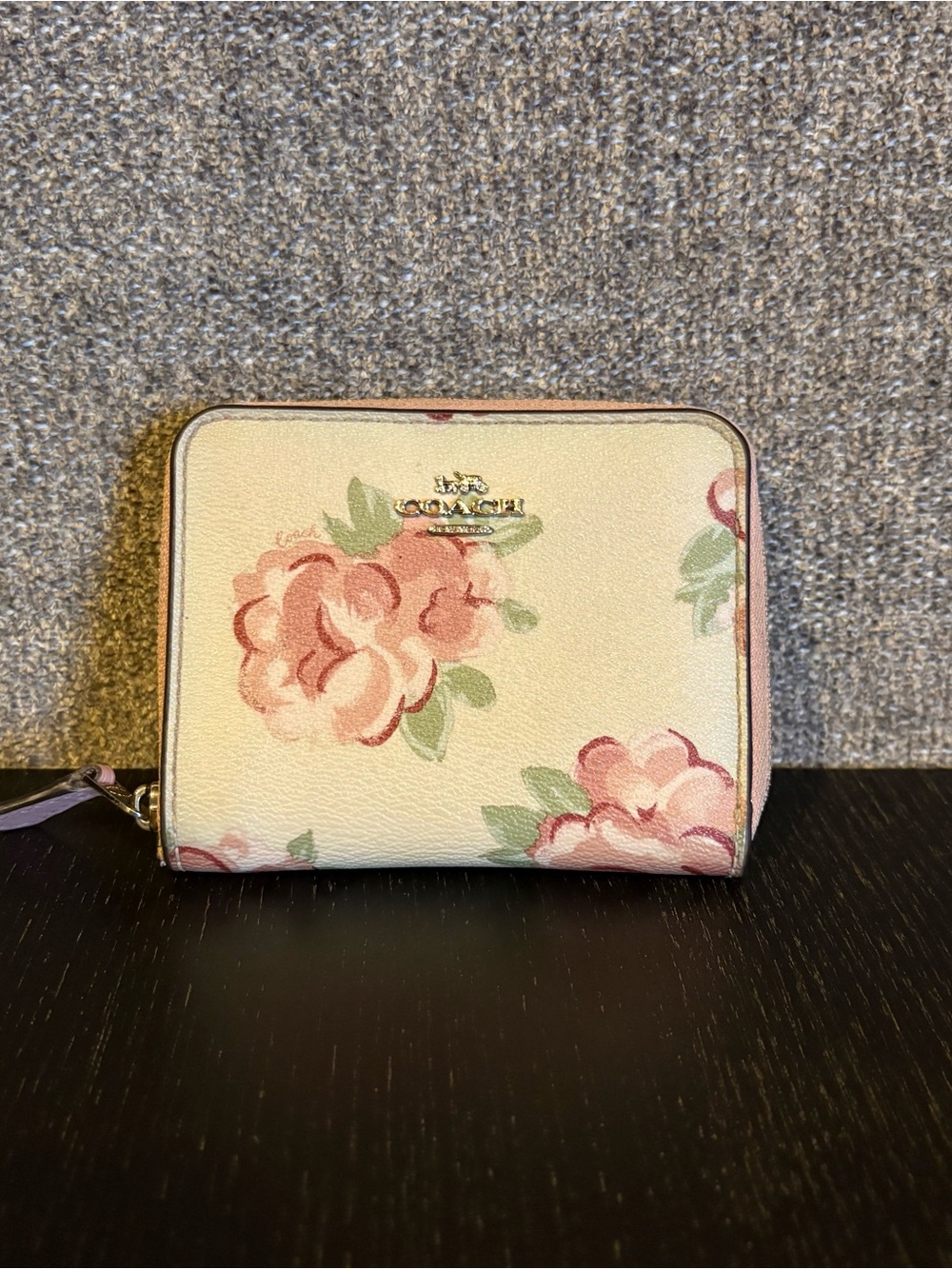 Coach Floral Zip Wallet - Pink Floral on Cream